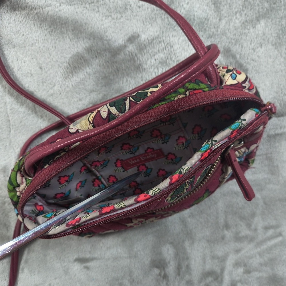 Vera Bradley Crossbody Bag Women Small Red Burgundy Floral Quilted Purse Flowers - Picture 12 of 16